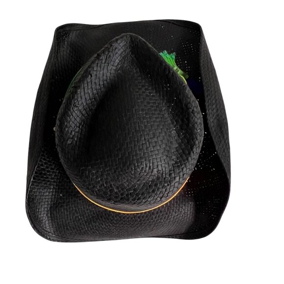 Scala Black Toyo Straw Cowboy Hat S/M Rainbow Band Western Style Rodeo Festival - Picture 4 of 12